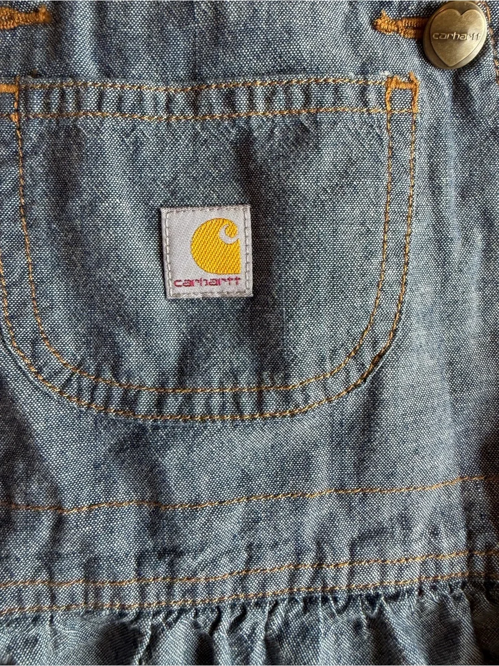 Carhartt Denim Chambray Overall Dress Toddler Girl Size 2 Romper Western Play